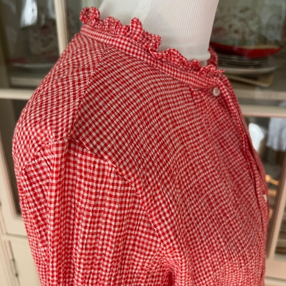 Agnes B. Cotton Gingham Button Down Blouse, Size M-L/44, Red & White - Picture 5 of 10